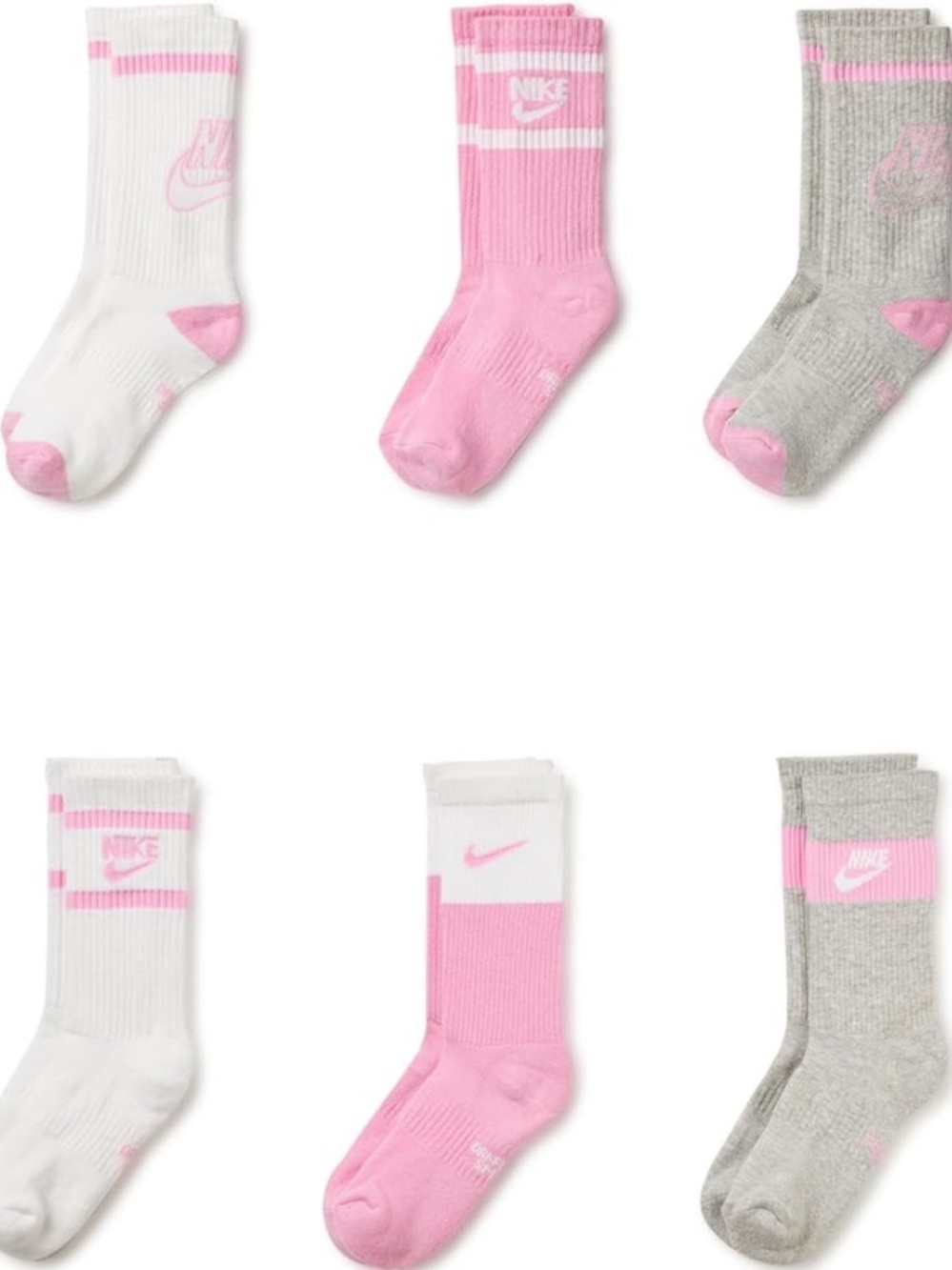 Nike Everyday Crew Socks - Pink/White/Grey 6-Pack ✨-NWT